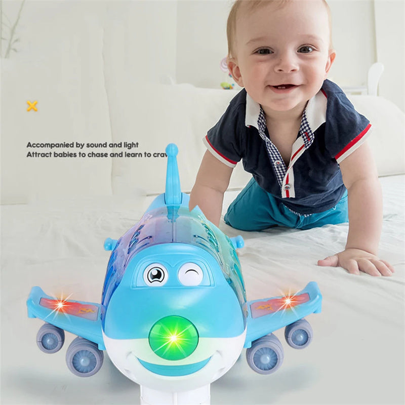 360 Rotating Electric Plane Airplane Toys For Kids Bump And Go Action Toddler Toy Plane With LED Flashing Light Sound For Boys.