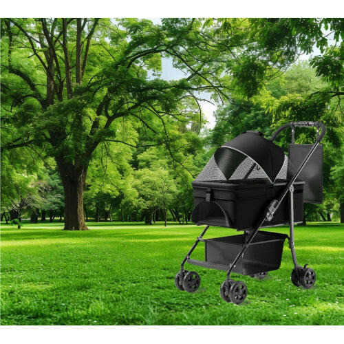 2 In 1 Folding Dog Stroller, Pet Folding Stroller, 4 Wheels Dog Cat Puppy Stroller W  Removable Travel Carrier For Small  Medium Pet, Waterproof Pad, Car Seat, Sun Shade, Xmas Christmas Gift.