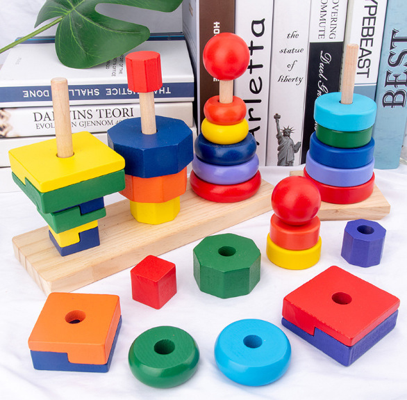 Rainbow Three Column Tower Wooden Educational Toy - Image 7