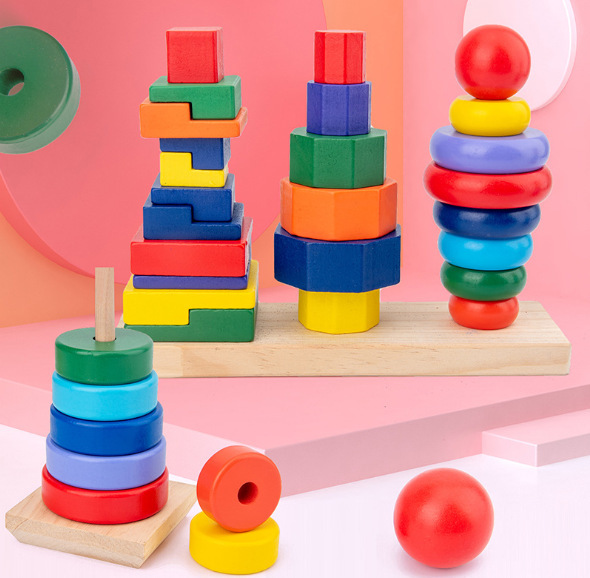 Rainbow Three Column Tower Wooden Educational Toy - Image 5