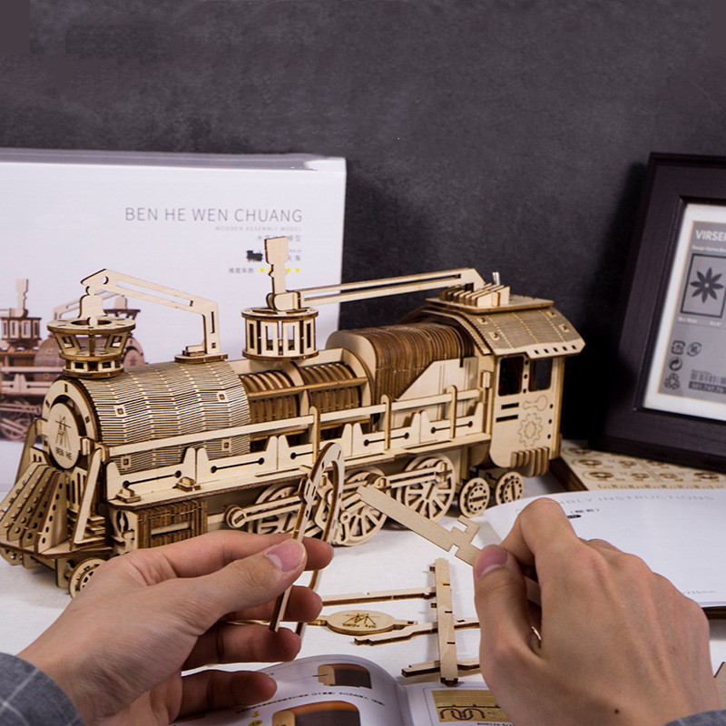 3D Wooden Steam Train Model Puzzle - Image 2