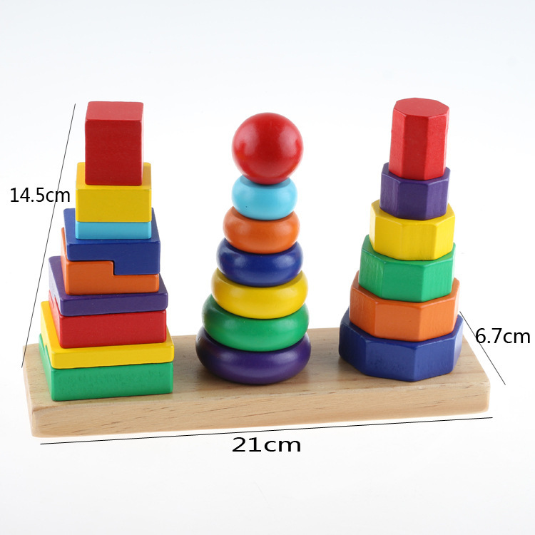 Rainbow Three Column Tower Wooden Educational Toy