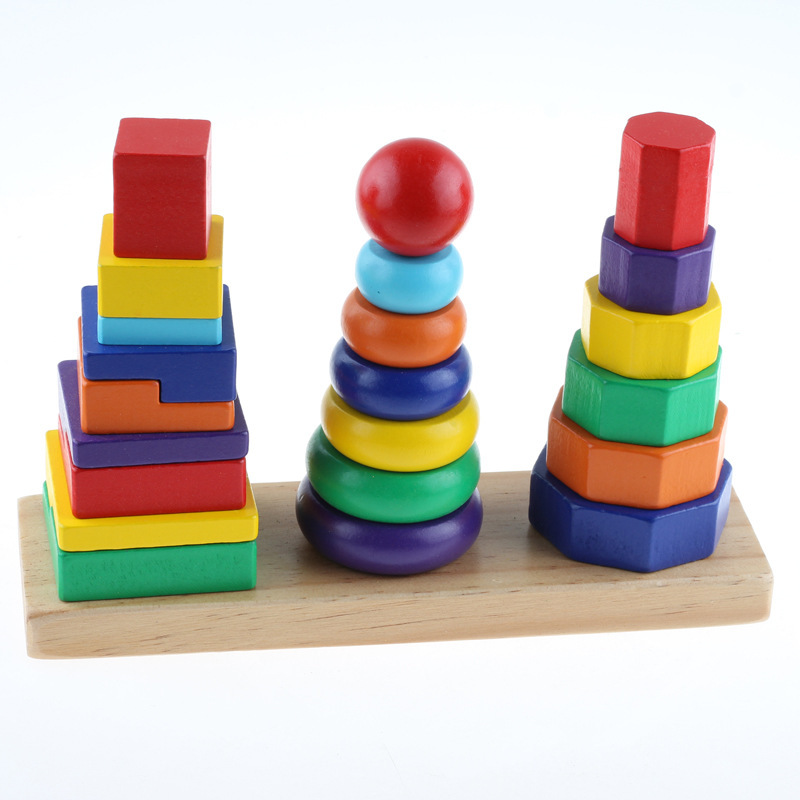 Rainbow Three Column Tower Wooden Educational Toy - Image 2