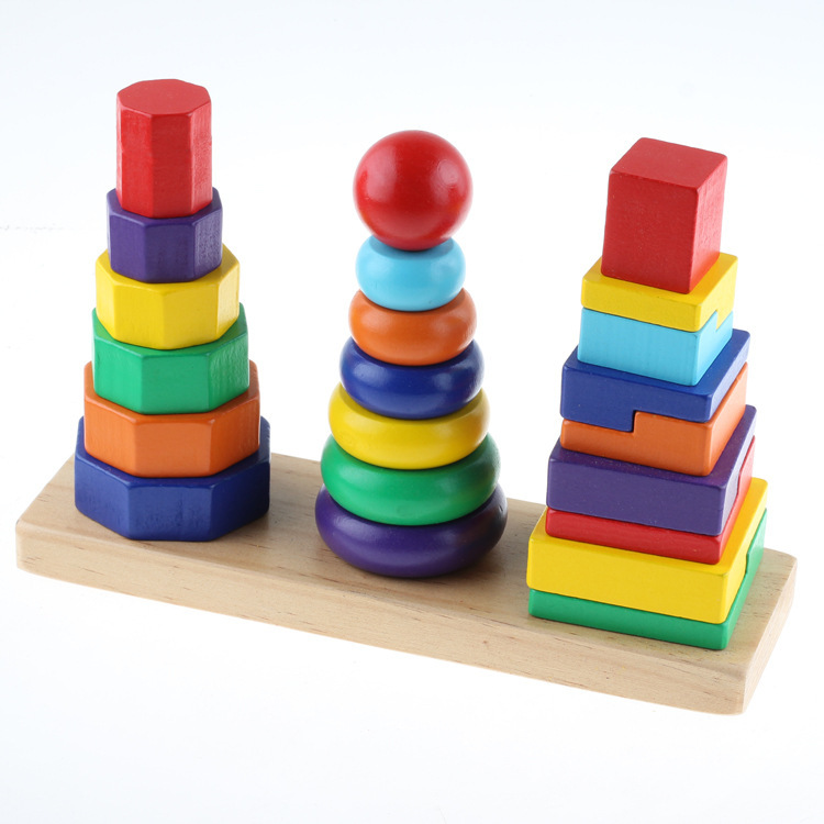 Rainbow Three Column Tower Wooden Educational Toy - Image 3