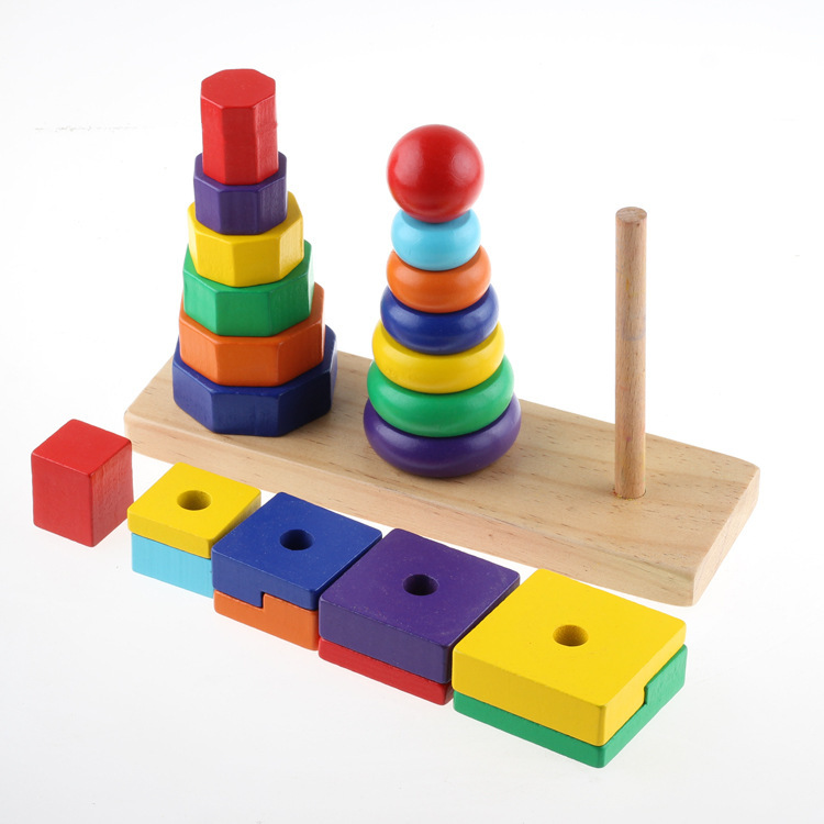 Rainbow Three Column Tower Wooden Educational Toy - Image 4