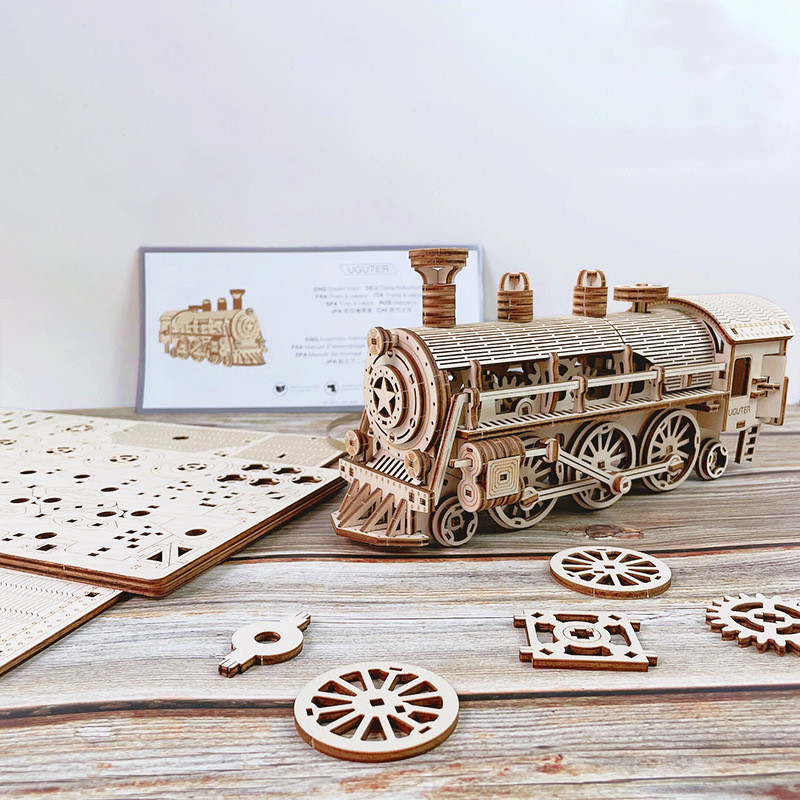 DIY Wooden Steam Train 3D Puzzle Kit - Image 4