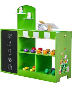 Kids Grocery Store Playset Wooden Play Market Stand With Cash Register